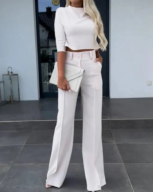 Avril | Women’s Cropped Top and High Waist Pants Set