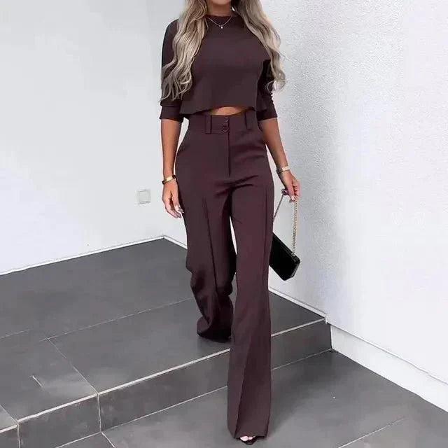 Avril | Women’s Cropped Top and High Waist Pants Set