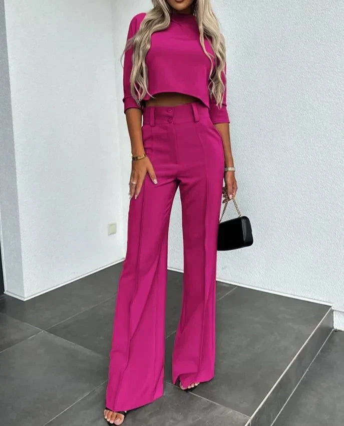 Avril | Women’s Cropped Top and High Waist Pants Set