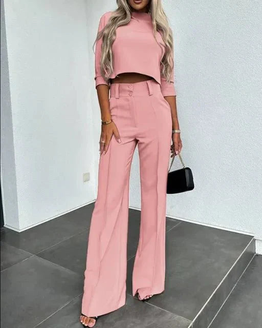 Avril | Women’s Cropped Top and High Waist Pants Set