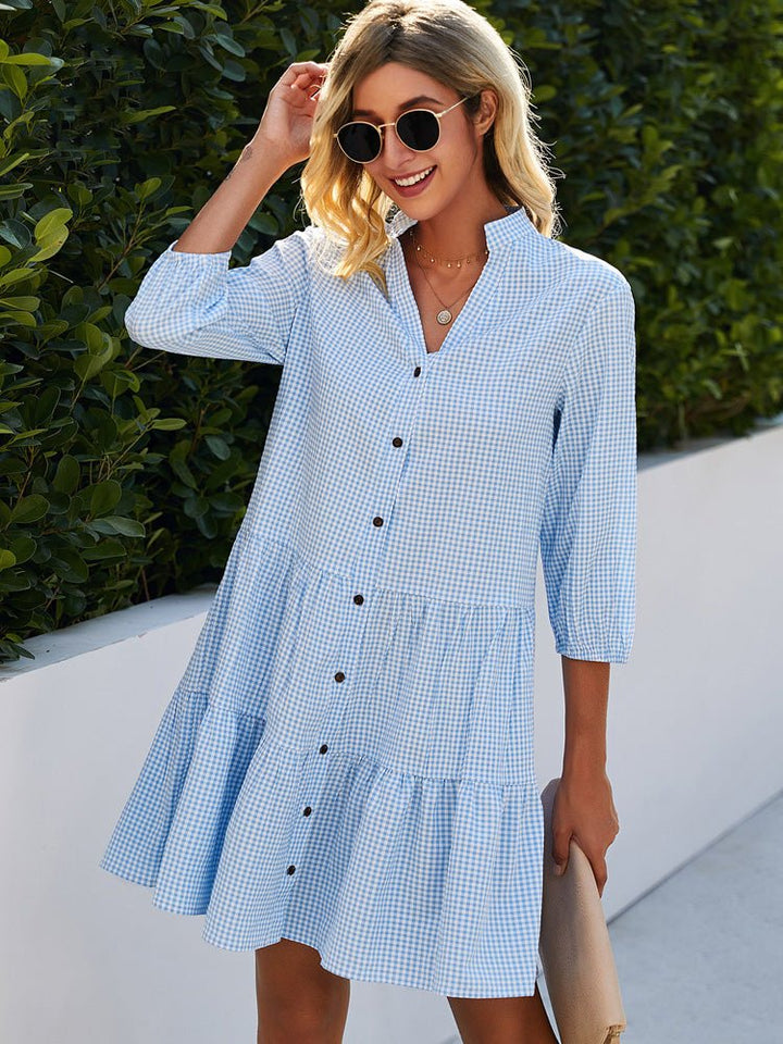 Talia | Gingham Tiered Button Dress