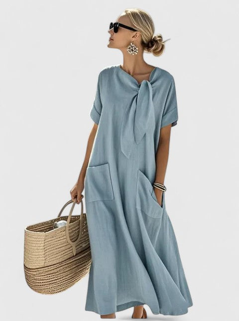Paloma | Women’s Tie-Neck Relaxed Shift Dress with Pockets