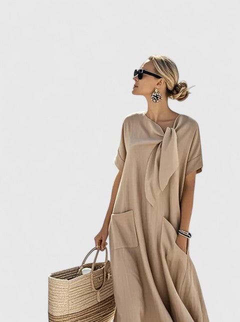 Paloma | Women’s Tie-Neck Relaxed Shift Dress with Pockets
