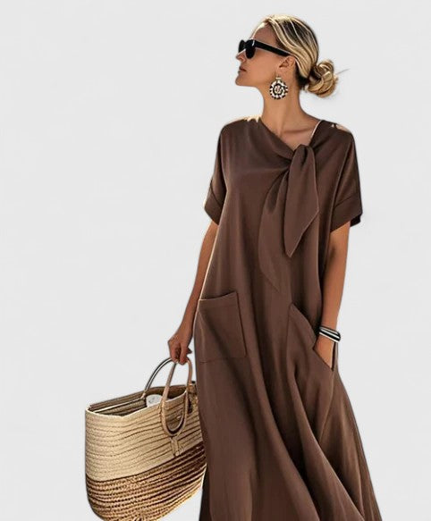 Paloma | Women’s Tie-Neck Relaxed Shift Dress with Pockets