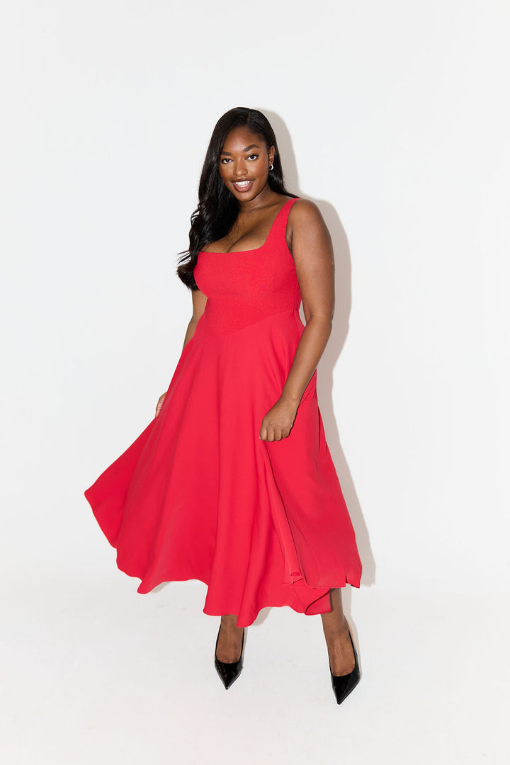 Celina | Elegant Square Neck Midi Dress