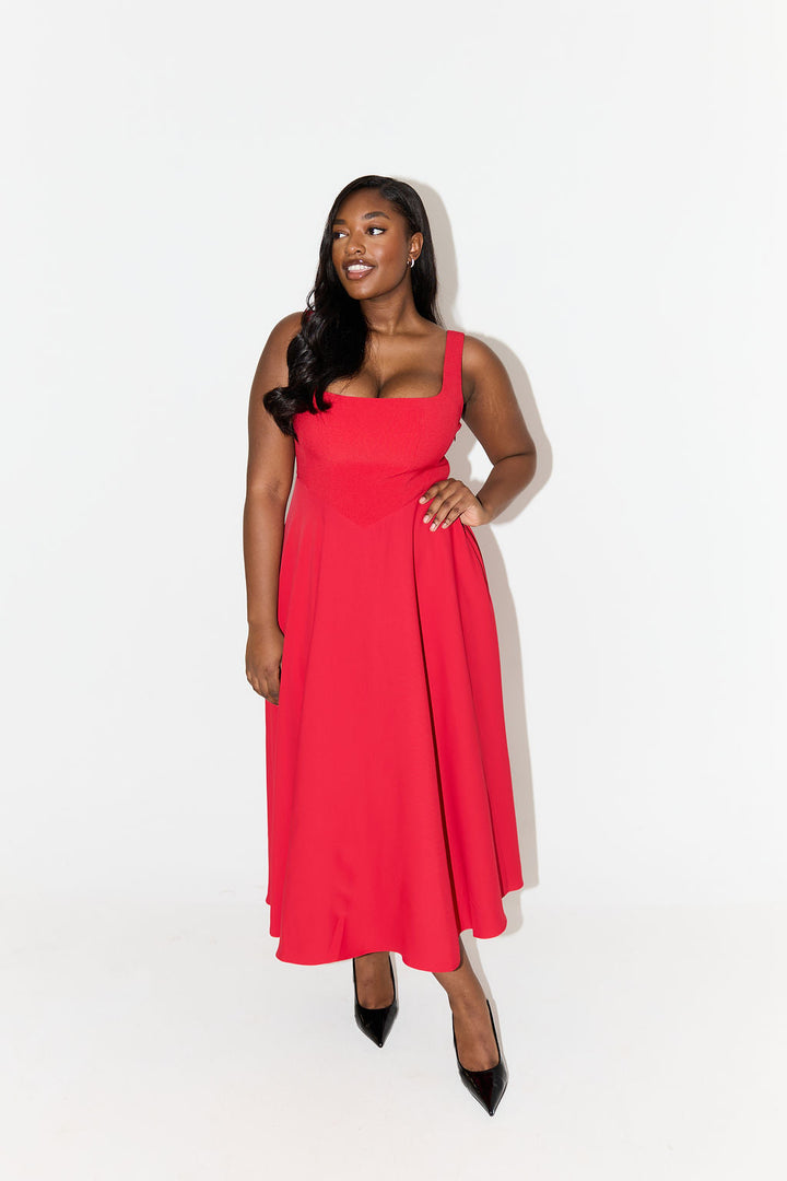Celina | Elegant Square Neck Midi Dress