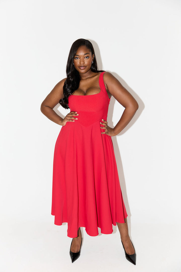 Celina | Elegant Square Neck Midi Dress