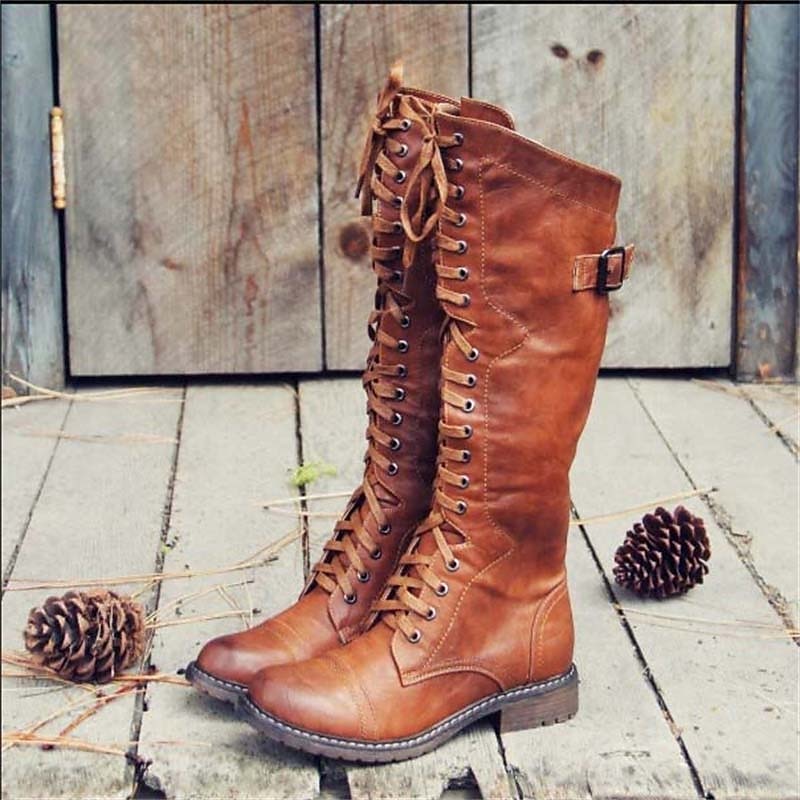 Lace-Up Knee-High Combat Boots