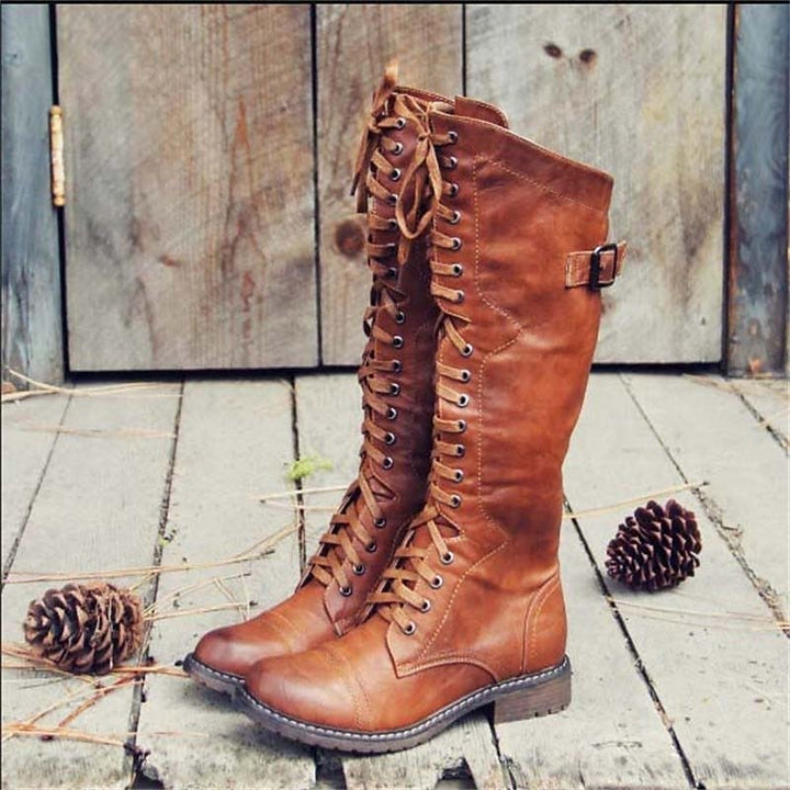 Lace-Up Knee-High Combat Boots