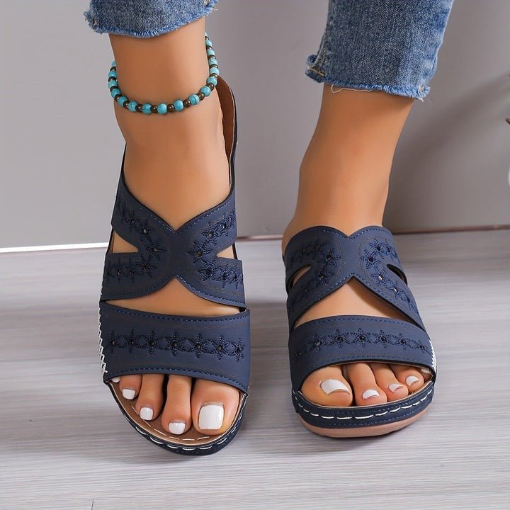 Reina | Embroidered Comfort Slip-On Sandals