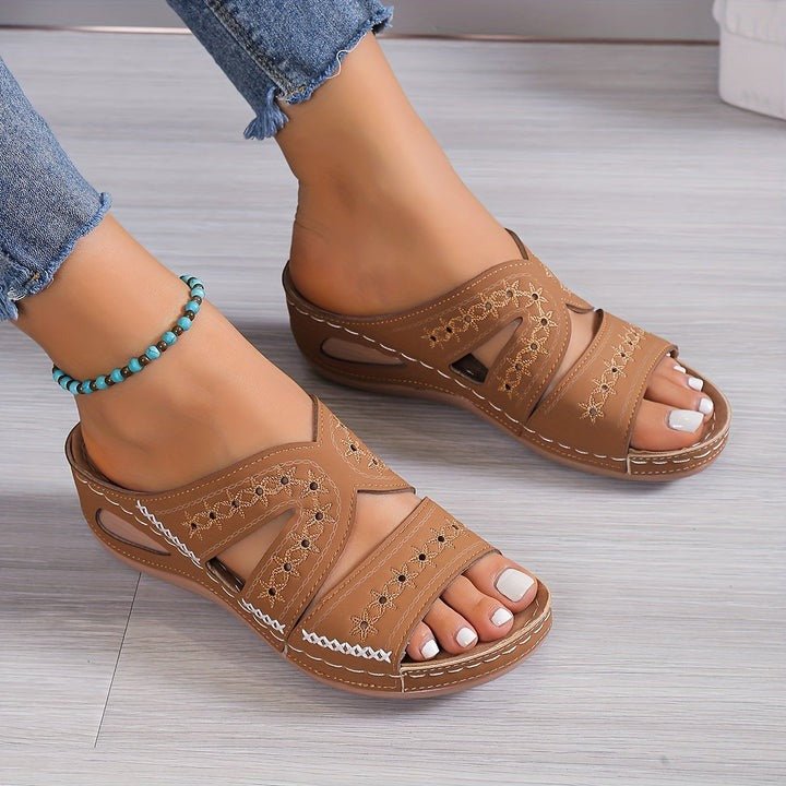 Reina | Embroidered Comfort Slip-On Sandals