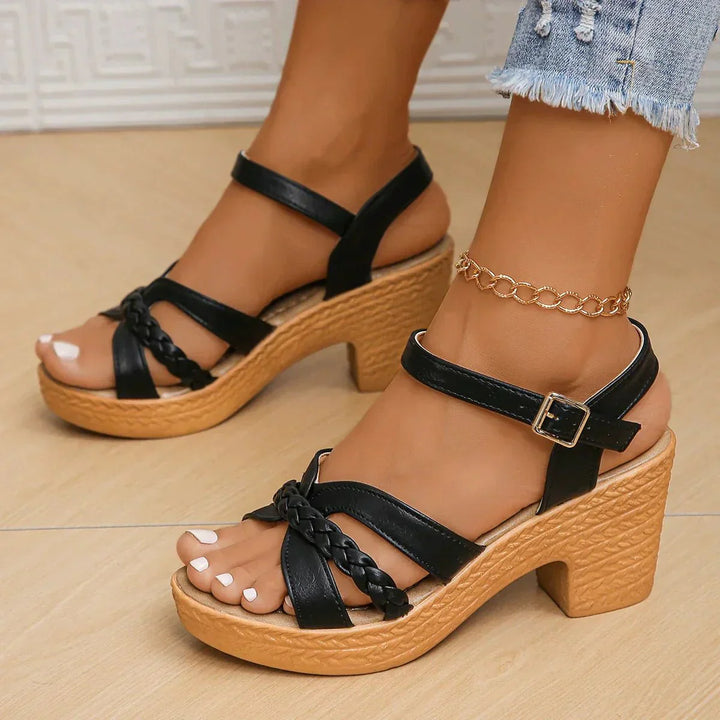 Solara | Stylish Woven Block Heel Sandals