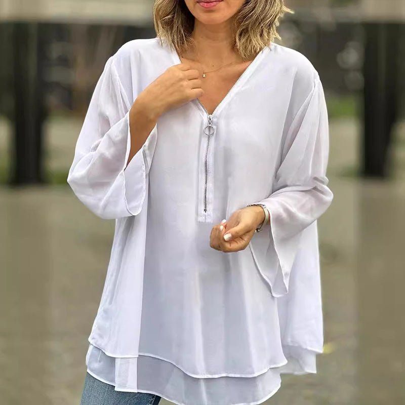 Liora | Zip-Front Flowing Blouse