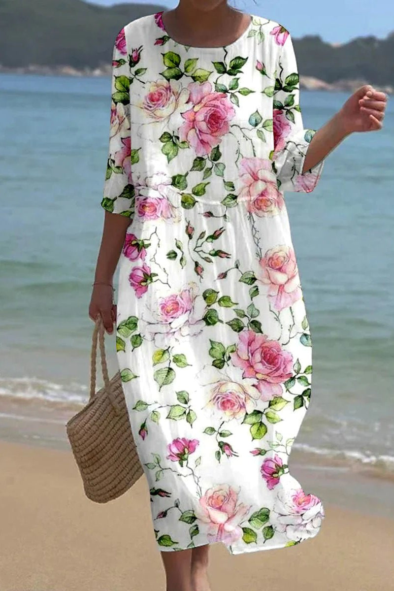 Women’s Floral Maxi Dress with 3/4 Sleeves