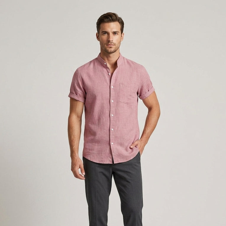 Landon | Men’s Breathable Band-Collar Linen Shirt