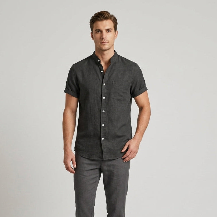 Landon | Men’s Breathable Band-Collar Linen Shirt