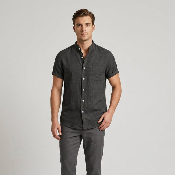 Landon | Men’s Breathable Band-Collar Linen Shirt