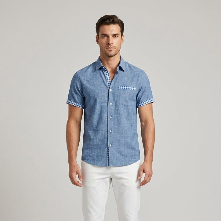 Finn | Men’s Gingham-Trimmed Coastal Linen Shirt