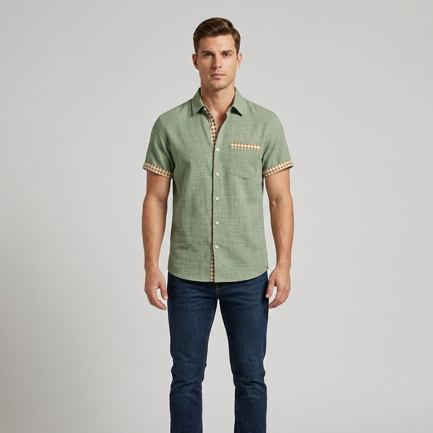 Finn | Men’s Gingham-Trimmed Coastal Linen Shirt