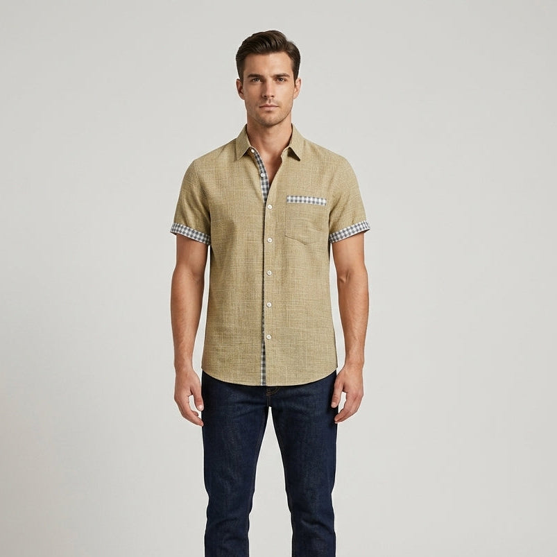 Finn | Men’s Gingham-Trimmed Coastal Linen Shirt