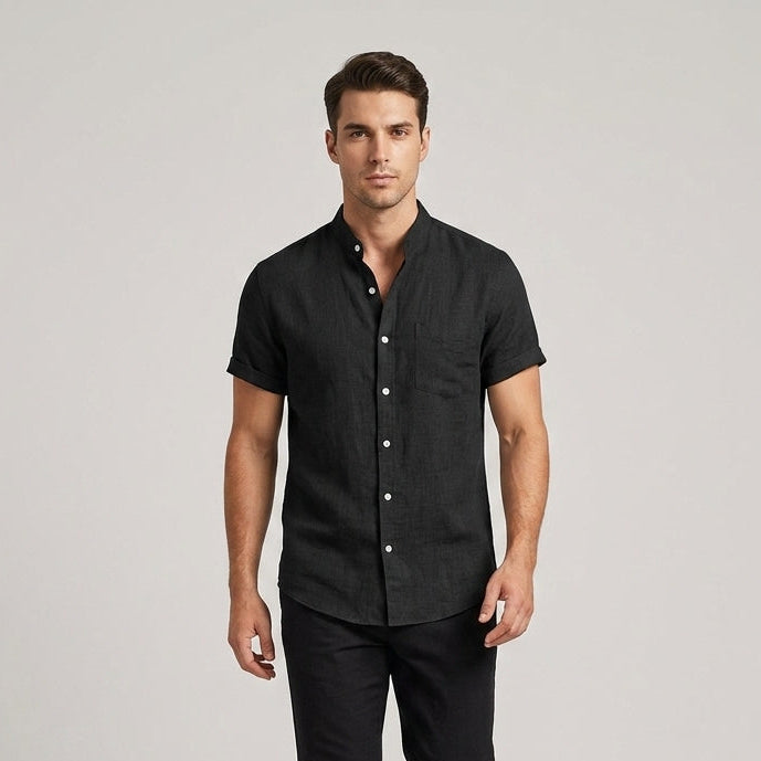 Landon | Men’s Breathable Band-Collar Linen Shirt