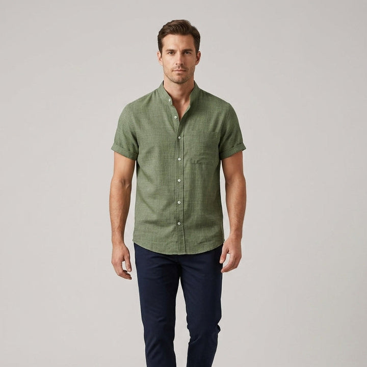 Landon | Men’s Breathable Band-Collar Linen Shirt