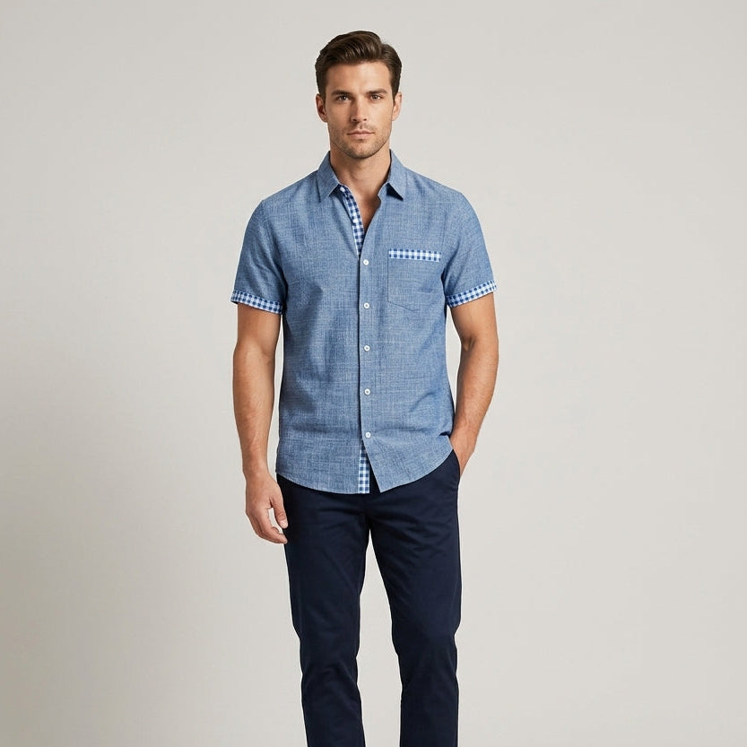 Finn | Men’s Gingham-Trimmed Coastal Linen Shirt