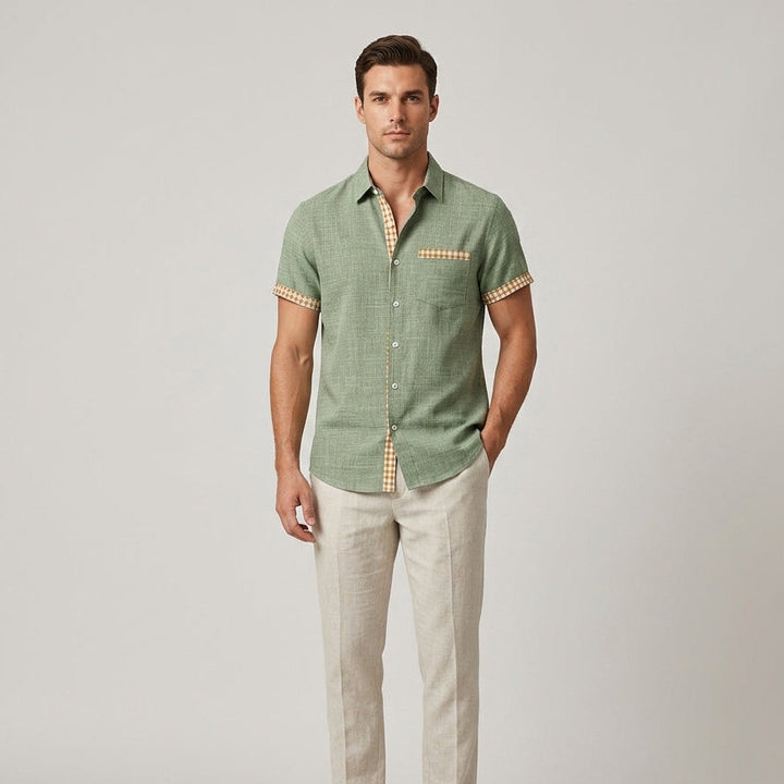 Finn | Men’s Gingham-Trimmed Coastal Linen Shirt