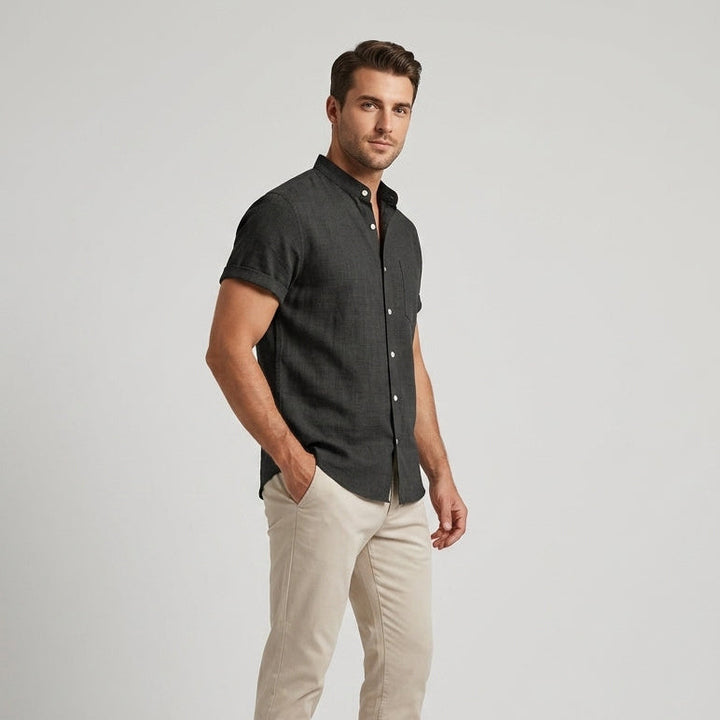 Landon | Men’s Breathable Band-Collar Linen Shirt