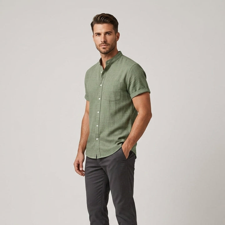 Landon | Men’s Breathable Band-Collar Linen Shirt