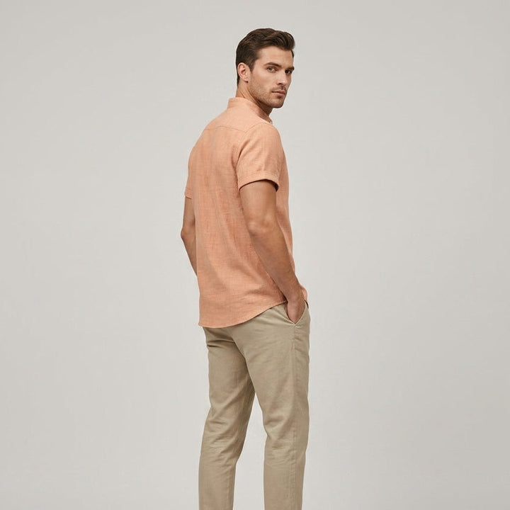 Landon | Men’s Breathable Band-Collar Linen Shirt