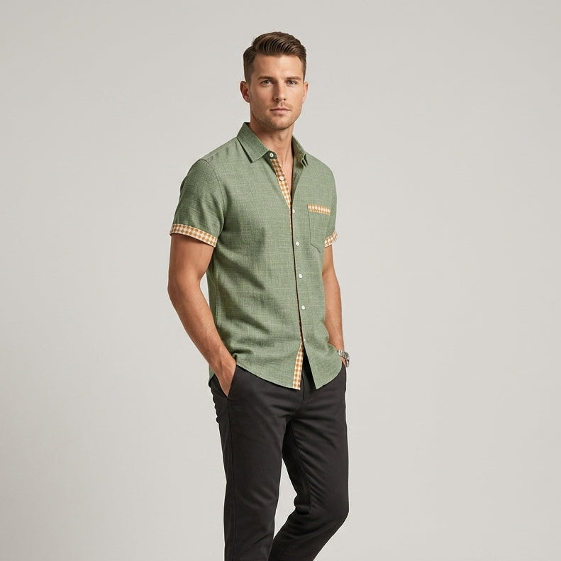 Finn | Men’s Gingham-Trimmed Coastal Linen Shirt