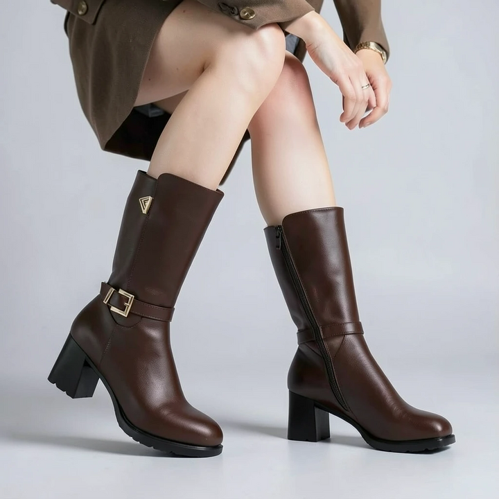 Aveline | Women’s Elegant Buckle Mid-Calf Boots