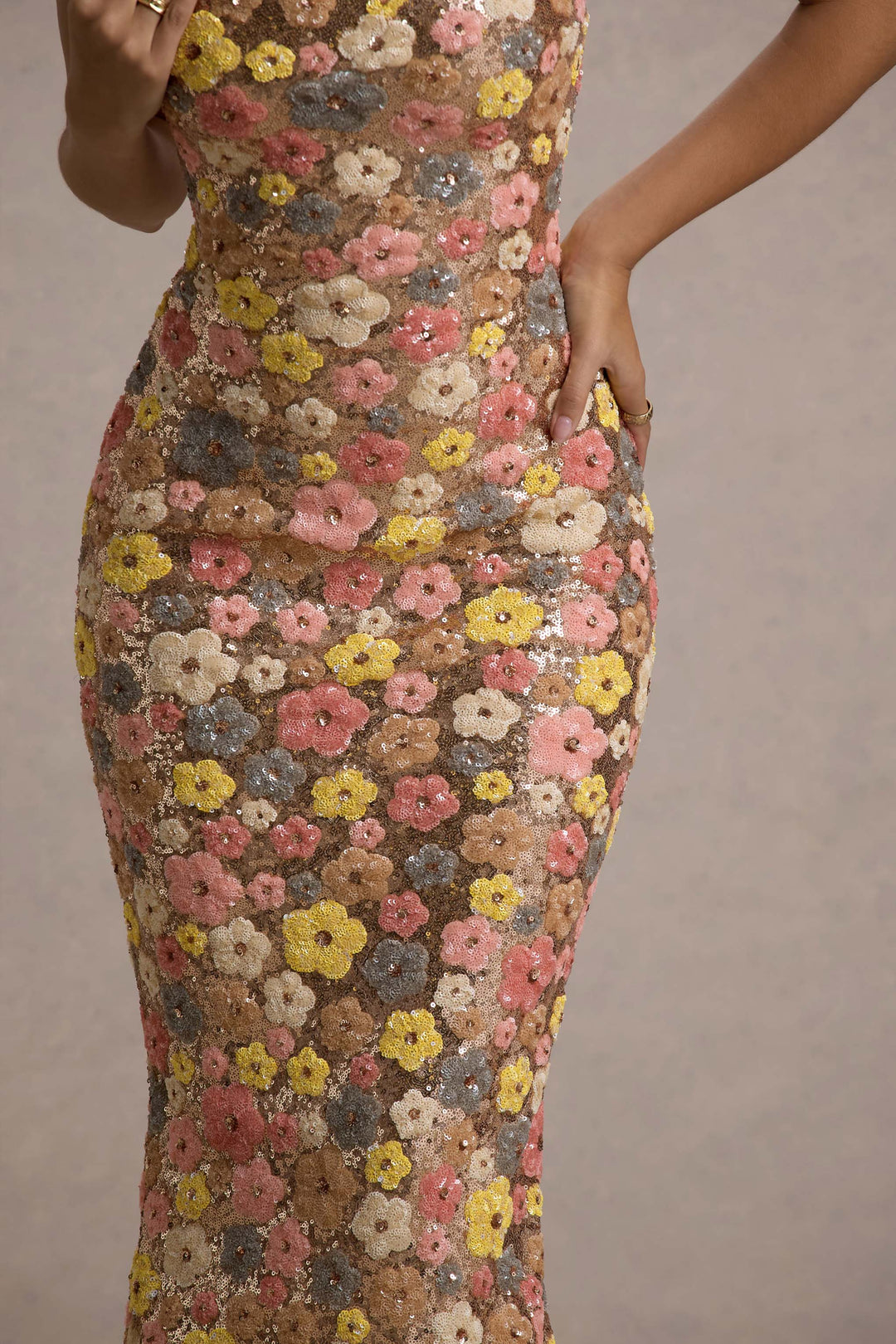 Elegant Floral Sequin Maxi Gown