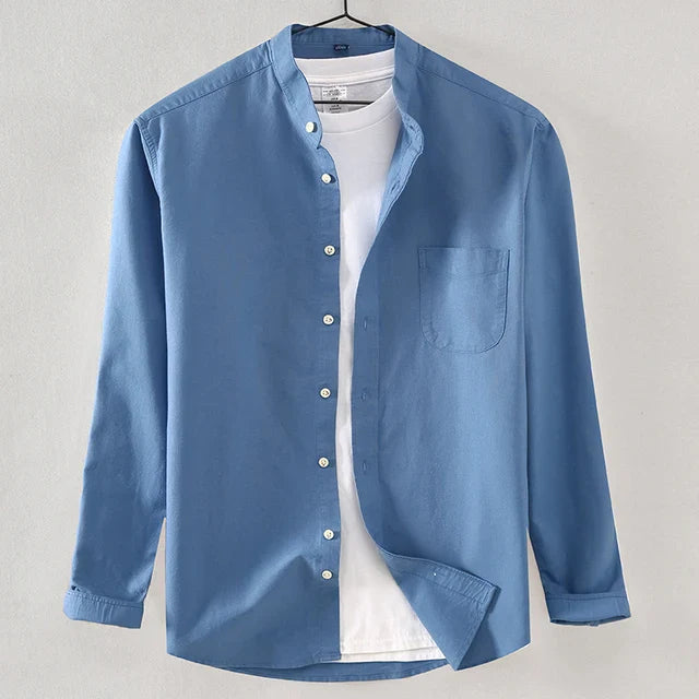Renzo | Men’s Minimalist Mandarin Collar Cotton Shirt