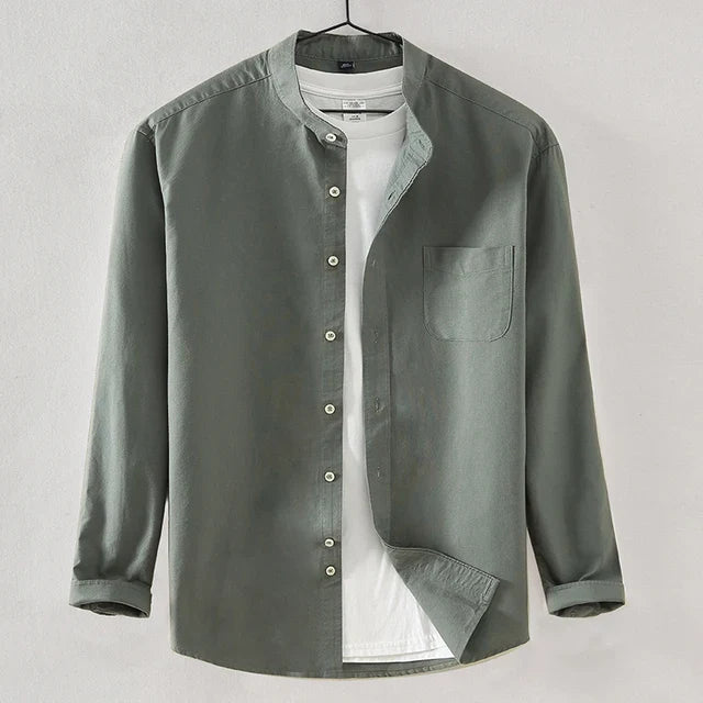 Renzo | Men’s Minimalist Mandarin Collar Cotton Shirt