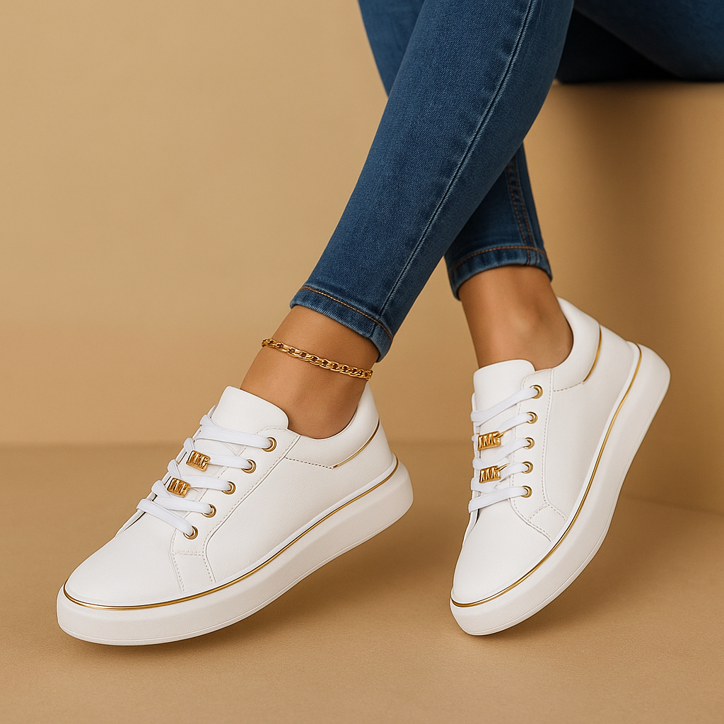 Women’s White Gold-Detail Sneakers