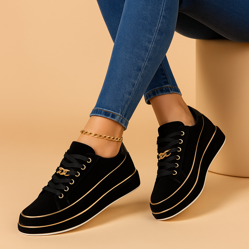 Women’s White Gold-Detail Sneakers