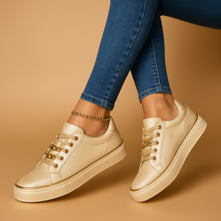 Women’s White Gold-Detail Sneakers
